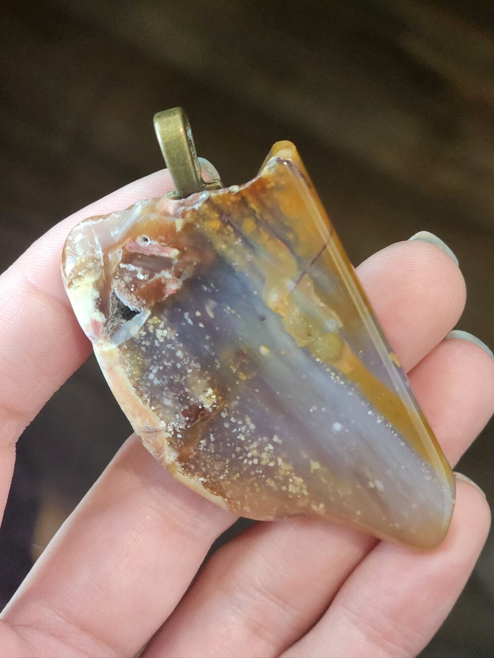 Polished Agate Pendant For Necklace in Brown and Cream Tones Custom Made